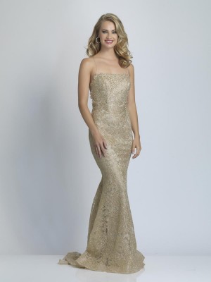 Dave and Johnny A9303 Gold Lace Gown
