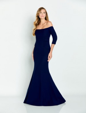 Cameron Blake CB145 Navy Off Shoulder Mothers Gown