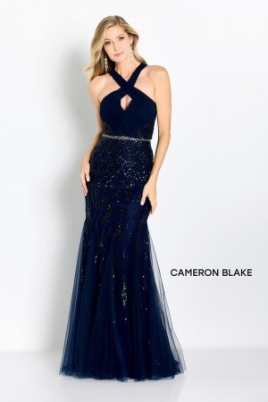 Cameron Blake CB759 Sequin Gown with Draped Back Bow