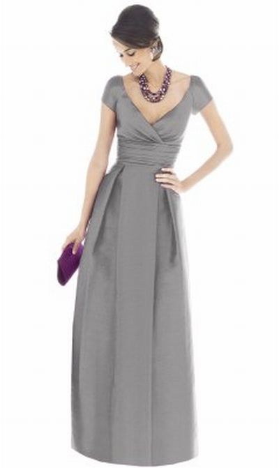 Alfred Sung Cap Sleeve Long Bridesmaid Dress with Pockets D501