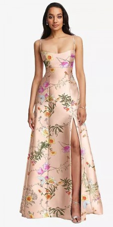 Alfred Sung D840FP Floral Print Side Cutout Bridesmaid Gown