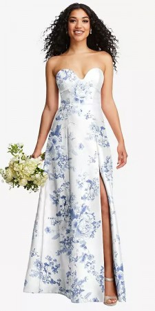 Alfred Sung D841FP Floral Print Bustier Bridesmaid Gown