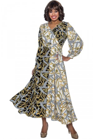 Nubiano DN1241 Elegant Chain Print Church Dress