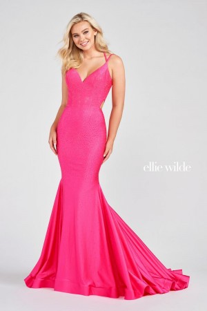 Size 0 Hot Pink Ellie Wilde by Mon Cheri EW122001 Mermaid Prom Dress