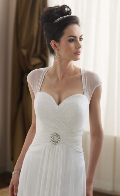 DESTINATIONS BY MON CHERI SHEER CAP SLEEVE DESTINATION WEDDING DRESS 210162