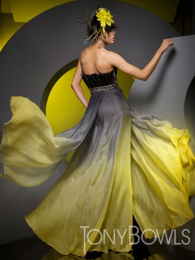 Ombre Chiffon Gray Yellow Tony Bowls Evenings 21006