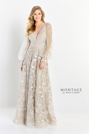 Montage M2201 Floral Lace Long Sleeve Mothers Gown