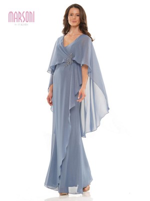 Size 12 Slate Blue Marsoni by Colors MV1189 Elegant MOB Gown with Cape