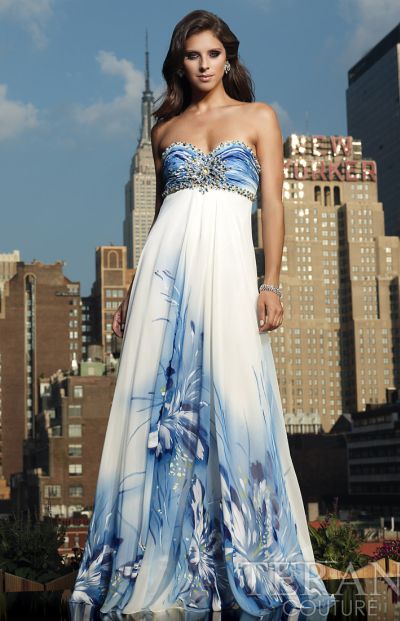 Terani Blue Floral Print Prom Dress P281: French Novelty