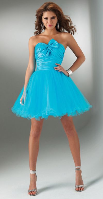 Party Clothes on Flirt Short Strapless Tulle Party Dress With Bow Pf5019 Image