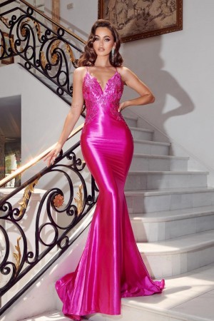 Size 4 Hot Pink Portia and Scarlett PS23445 Open Back Fitted Prom Dress