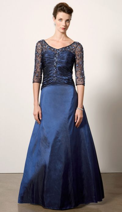 evening gown with sleeves on Rina Di Montella Evening Dress With Lace Sleeves Rs1208 Image