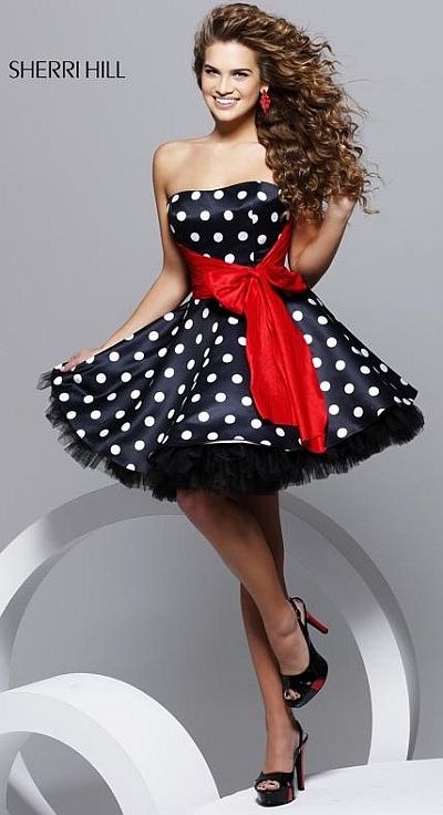 Black  White Bridesmaids Dresses on Hill Black And White Polka Dot Short Prom Party Dress 2227 Image