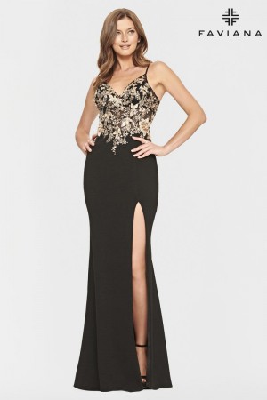 Size 8 Black/Gold Faviana S10853 Floral Corset Prom Dress