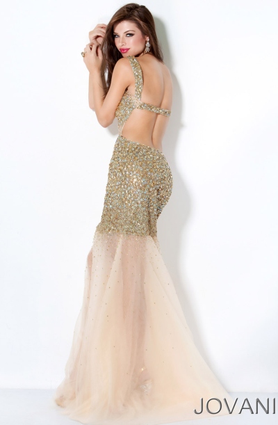 Jovani Gold Sequin Mermaid Prom Dress with Illusion 171100: French ...