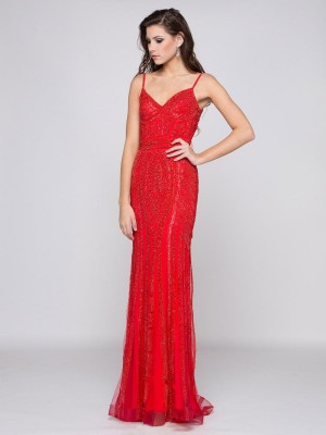 Size 14 Red Glow by Colors G664 Fitted Beaded Gown