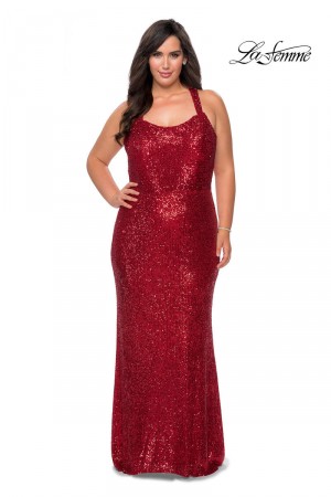 Size 20W Red La Femme Curve 28842 Sequin Plus Size Dress
