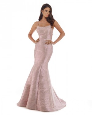Size 0 Pink Morrell Maxie 16306 Shimmer Strappy Back Gown