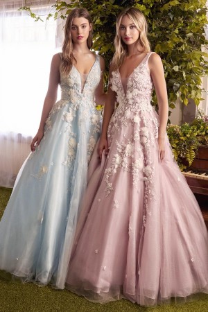 Size 4 Blue Andrea and Leo A1028 Gardenia Diamond Glitter Gown