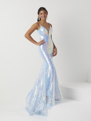 Size 0 Liquid Peacock Christina Wu 16928 Shimmering Liquid Sequin Gown