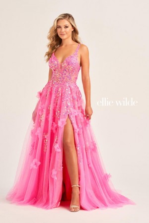 Size 00 Hot Pink Ellie Wilde by Mon Cheri EW35047 Prom Dress