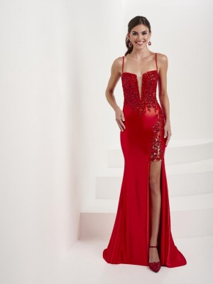 Size 0 Red Tiffany Designs 16086 Sheer Beaded Prom Dress