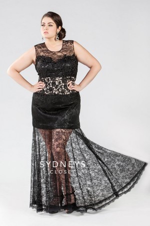Sydneys Closet SC7092 Plus Size Sheer Lace Dress