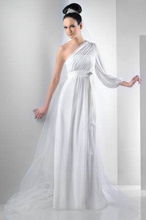  Sleeve Dress on One Shoulder Bari Jay Destination Wedding Dress 2011 Image