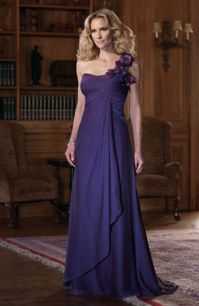 One Shoulder Flowers Chiffon Montage by Mon Cheri Evening Dress 210961 image