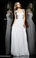 Size 2 Ivory-Multi Sherri Hill 11087 Cap Sleeve Ruched Long Dress image
