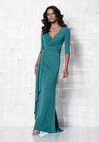 Size 20W Turquoise Cameron Blake Elbow Sleeve Evening Dress 112652 image