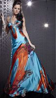 Studio 17 Teal Print V Neck Evening Dress with Beading 12265 by House of Wu image