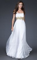 La Femme White Gold Floral Hand Painted Waist Chiffon Prom Dress 16841 image