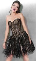 Jovani Black Lace and Feather Short Homecoming Party Dress 171371 image