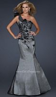 LaFemme GiGi One Shoulder Platinum Print Taffeta Prom Dress 17216 image