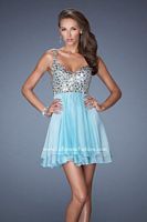 Size 0 Aqua-Nude La Femme 19358 Short Ruffle Chiffon Party Dress image