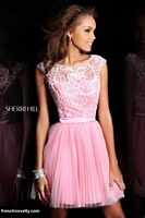 Size 00 Emerald Sherri Hill 21167 Cap Sleeve Pleated Short Dress image