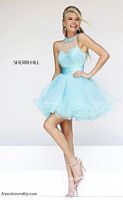Size 8 Aqua Sherri Hill 21227 Sheer Short Dress with Beaded Collar image