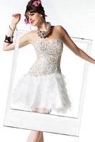 BabyDoll by MacDuggal Ivory Gold Tiered Tulle Short Prom Dress 2568B image