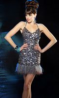 Mac Duggal Evening Sequin Cocktail Dress with Feathers 2645T image