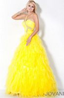 Jovani Long One Shoulder Prom Dress with Feather Skirt 3001 image