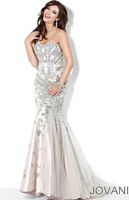 Jovani Nude Long Beaded Mermaid Prom Dress 3008 image