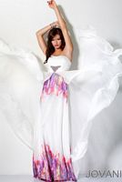Jovani White Multi Print Long Prom Dress with Jewels 3016 image