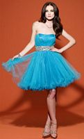 Satin Rouge Jewel Waist Tulle Short Prom Party Dress 3464 by Alyce image