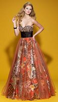 Satin Rouge Floral Plaid Ball Gown Prom Dress 3475 by Alyce image