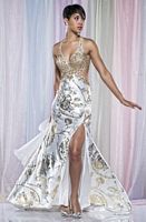MacDuggal Prom Gold Foil Print Cut Out Prom Dress 4213M image