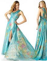 MacDuggal Prom Turquoise Floral Print One Shoulder Dress 4404M image