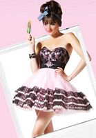 BabyDoll by MacDuggal Pink Black Lace Satin Short Prom Dress 4720B image