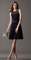 Size 8 Midnight-Navy Watters 4845 Short Lace Crepe Bridesmaid Dress image