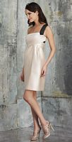 Size 8 Champagne-Black Bari Jay 549 One Shoulder Bridesmaid Gown image